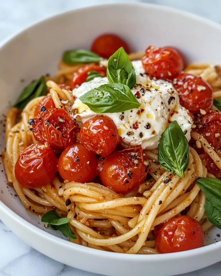 Homemade Roasted Tomato Bucatini with Burrata recipe photo