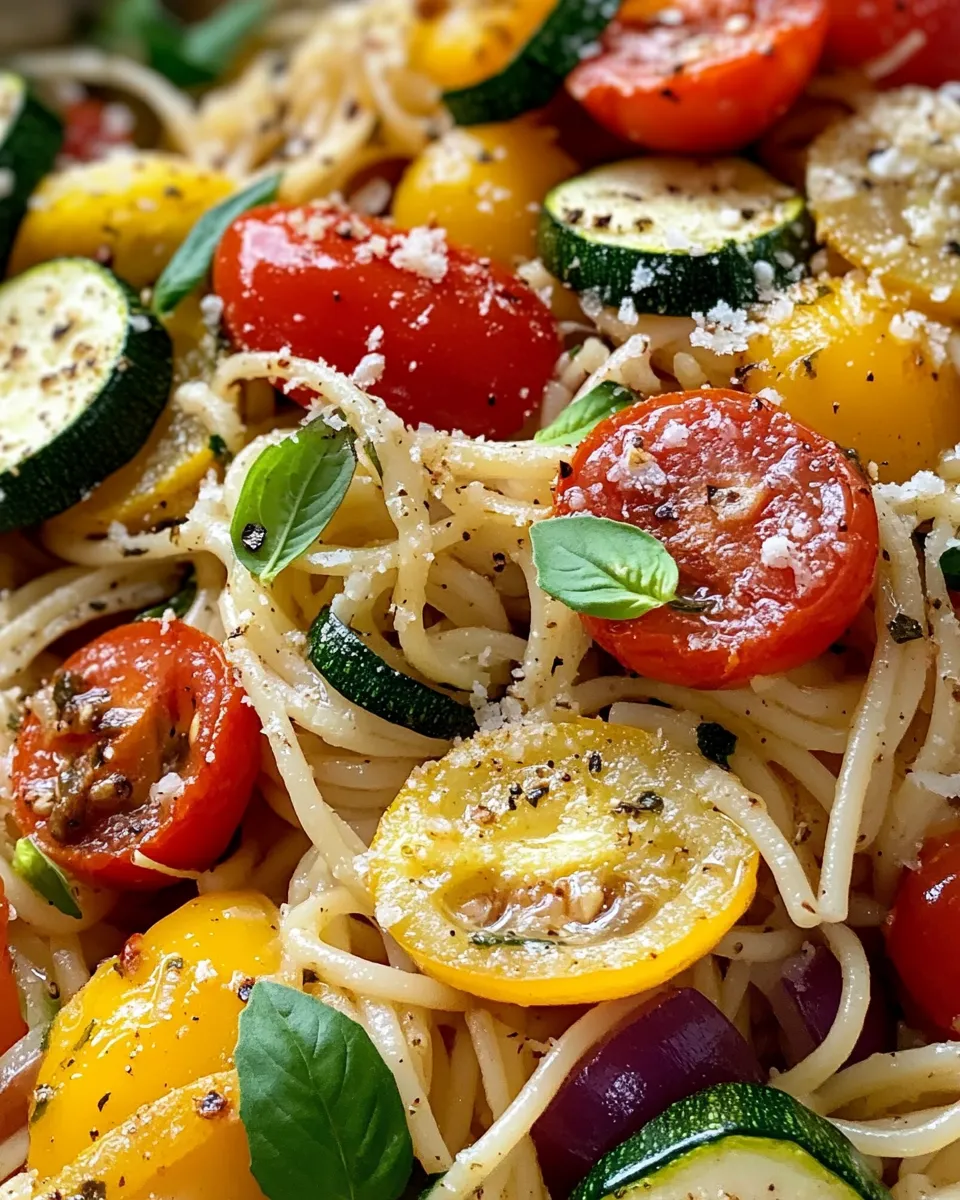 Easy Roasted Vegetable Primavera Linguine food shot