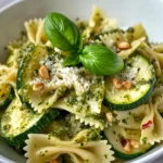 Homemade Roasted Zucchini Basil Pesto Farfalle photo