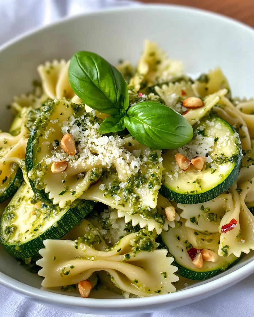 Homemade Roasted Zucchini Basil Pesto Farfalle photo