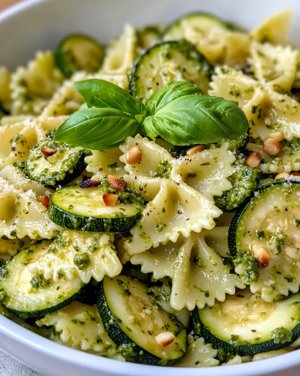 Easy Roasted Zucchini Basil Pesto Farfalle recipe photo