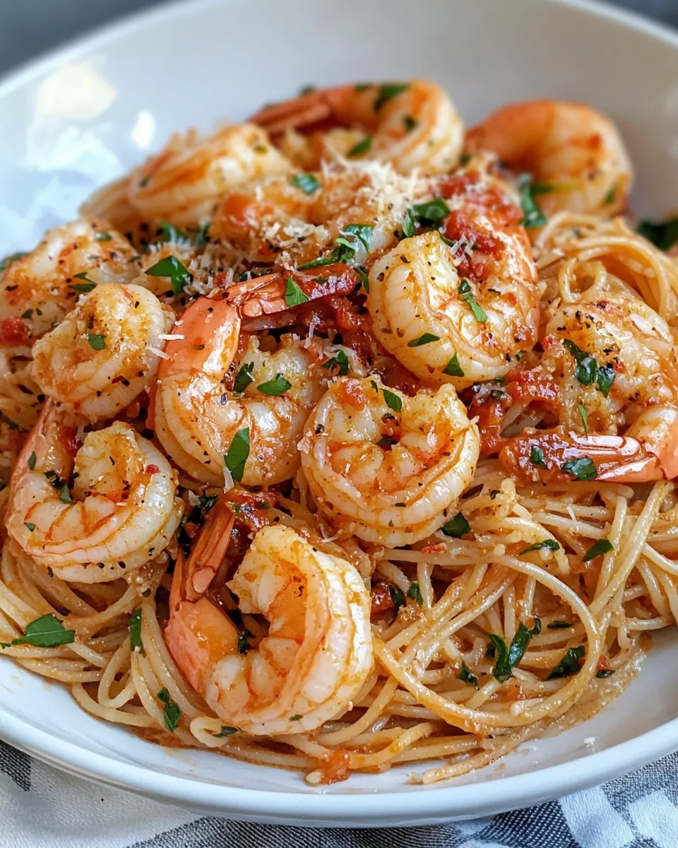 Classic Spicy Arrabbiata Shrimp Spaghetti dish photo