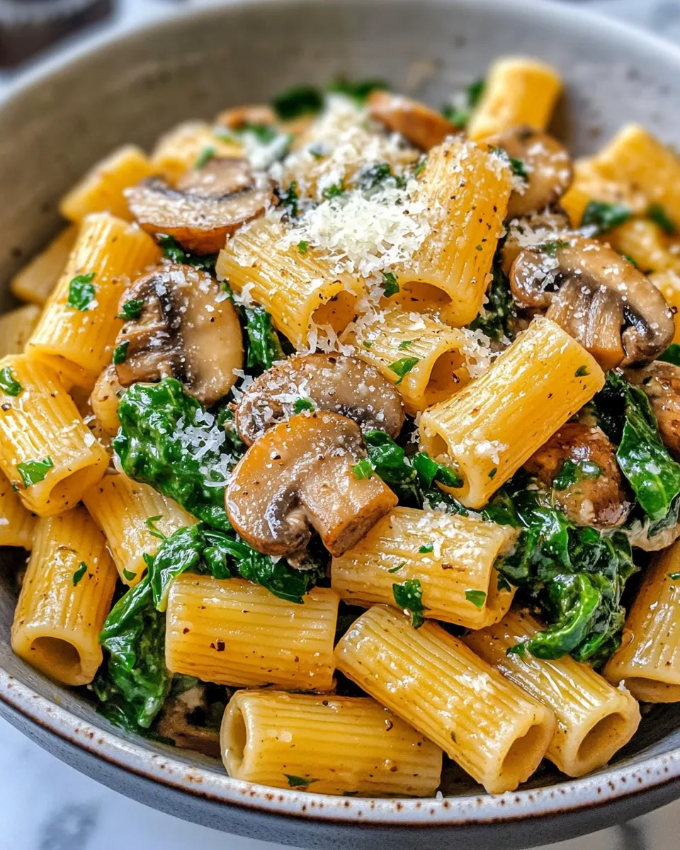 Easy Spinach Mushroom Marsala-Style Rigatoni (no wine) dish photo
