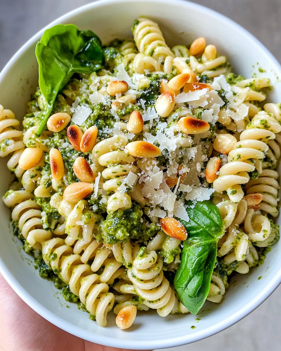 Classic Spinach Pesto Fusilli with Toasted Pine Nuts dish photo