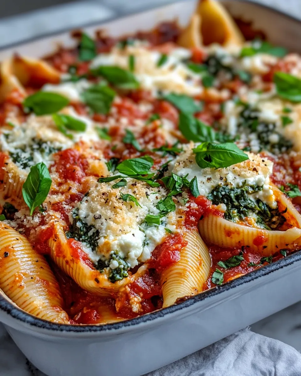 Easy Spinach Ricotta Stuffed Shells with Marinara food shot