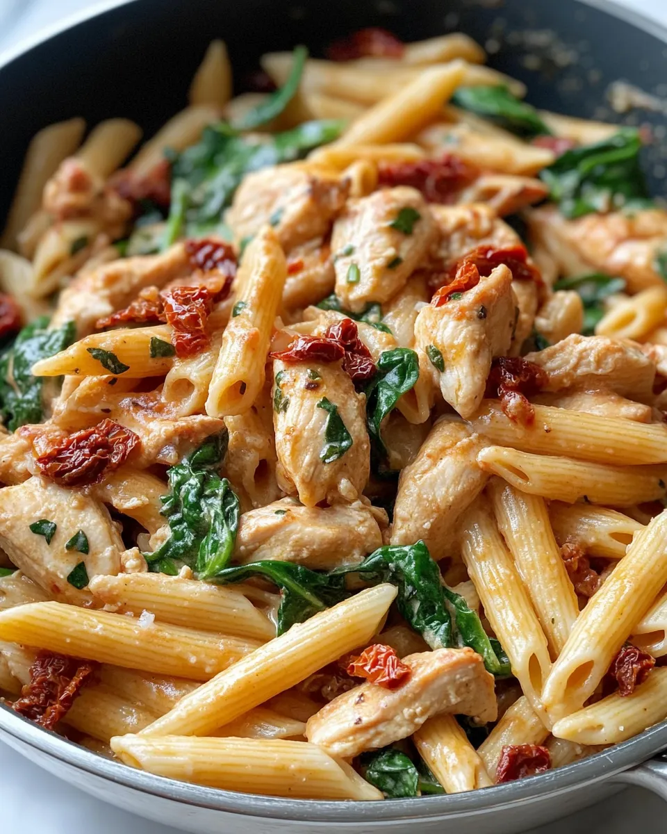 Delicious Spinach Sun-Dried Tomato Chicken Penne recipe photo