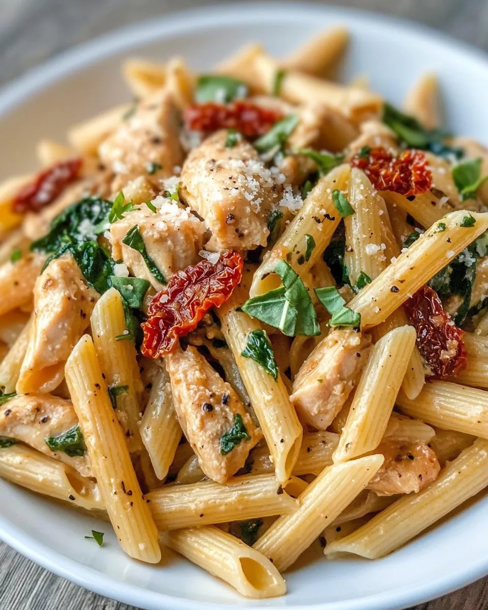 Classic Spinach Sun-Dried Tomato Chicken Penne picture