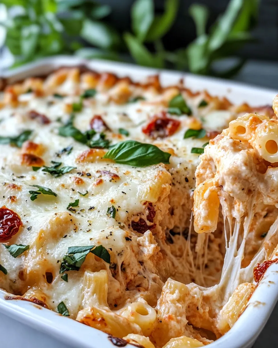 Homemade Sun-Dried Tomato Baked Mac with Mozzarella Pulls dish photo