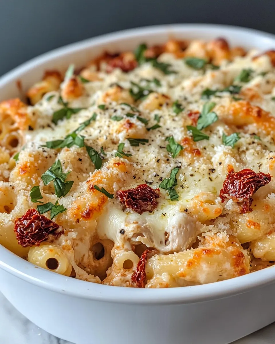 Classic Sun-Dried Tomato Baked Mac with Mozzarella Pulls recipe image