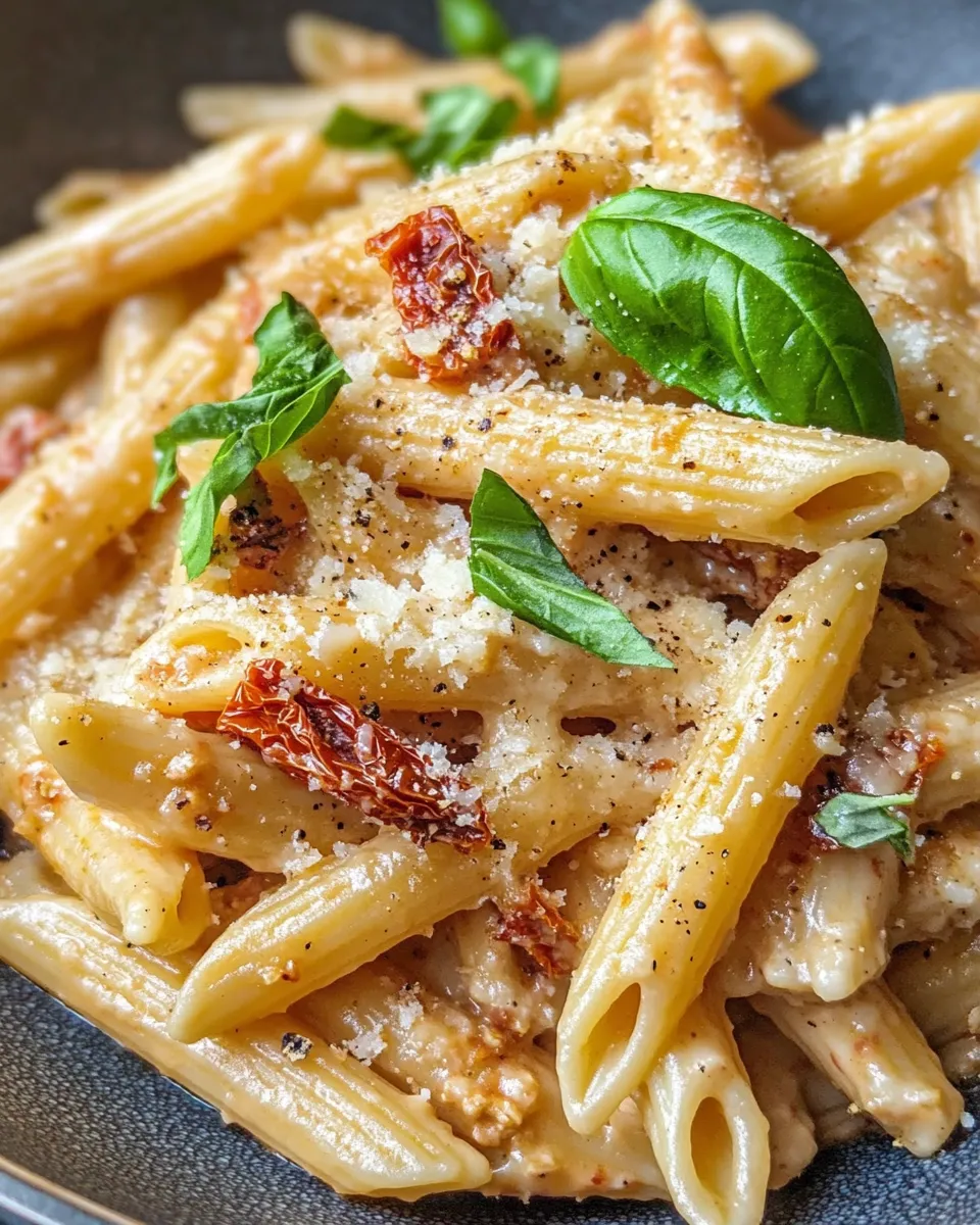 Homemade Sun-Dried Tomato Penne alla Vodka food shot