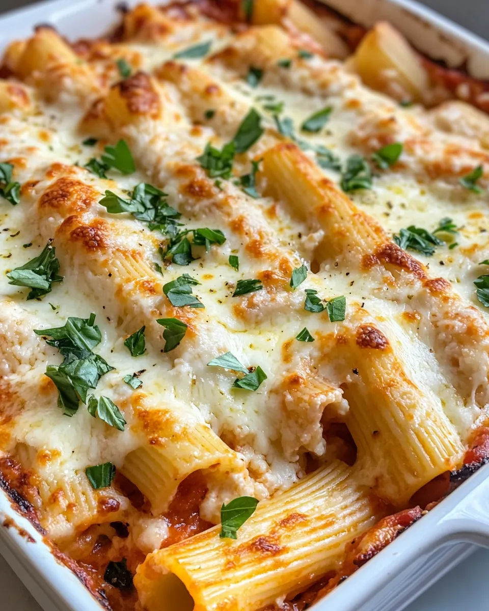 Classic Three-Cheese Baked Rigatoni with Herbed Ricotta image