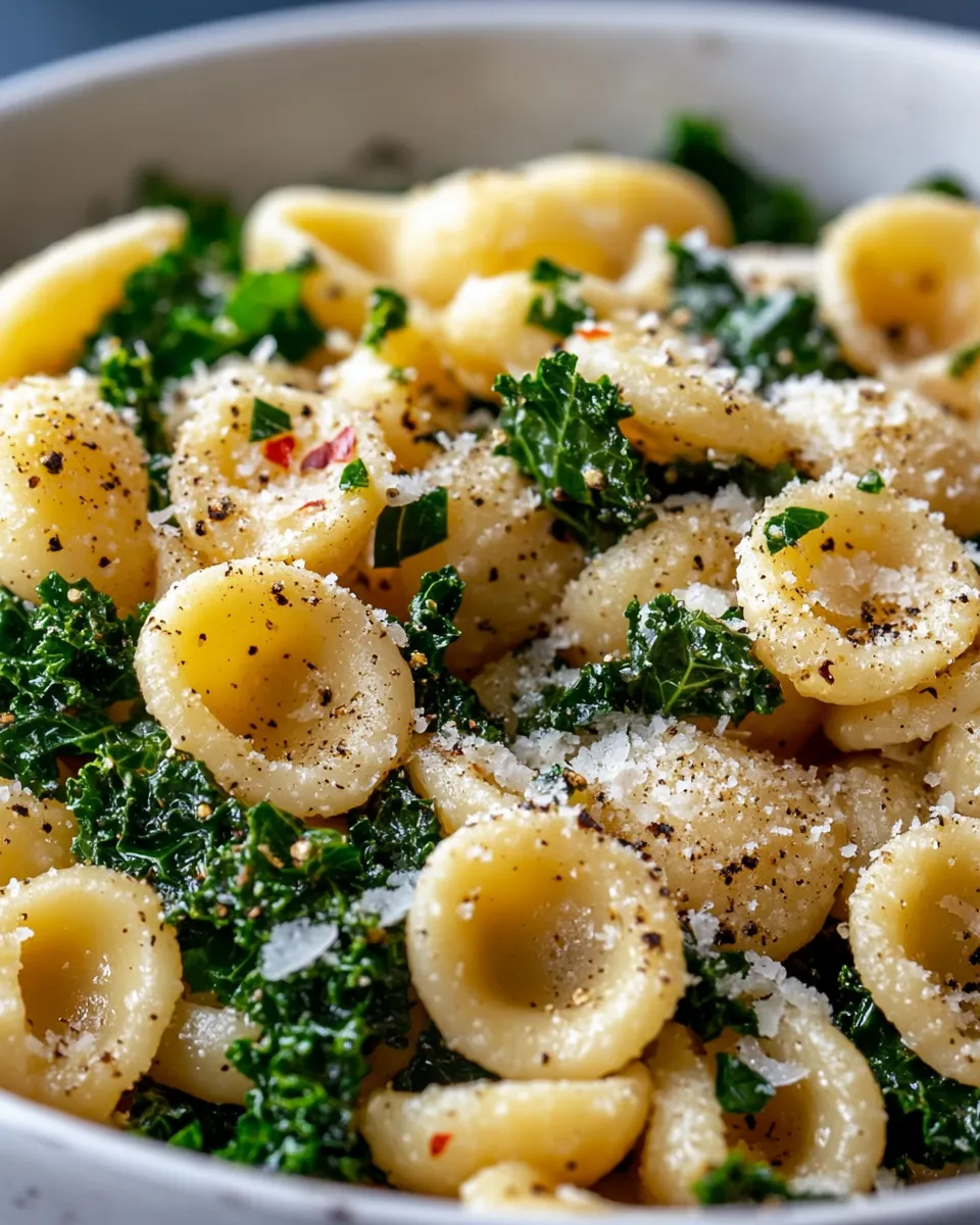 Easy Tuscan Kale and White Bean Orecchiette food shot