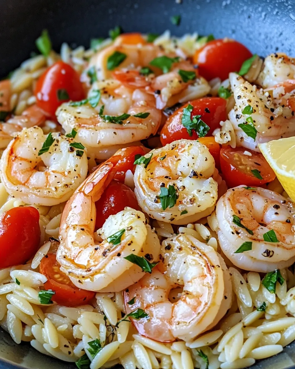 Easy Zesty Lemon Pepper Shrimp Orzo food shot
