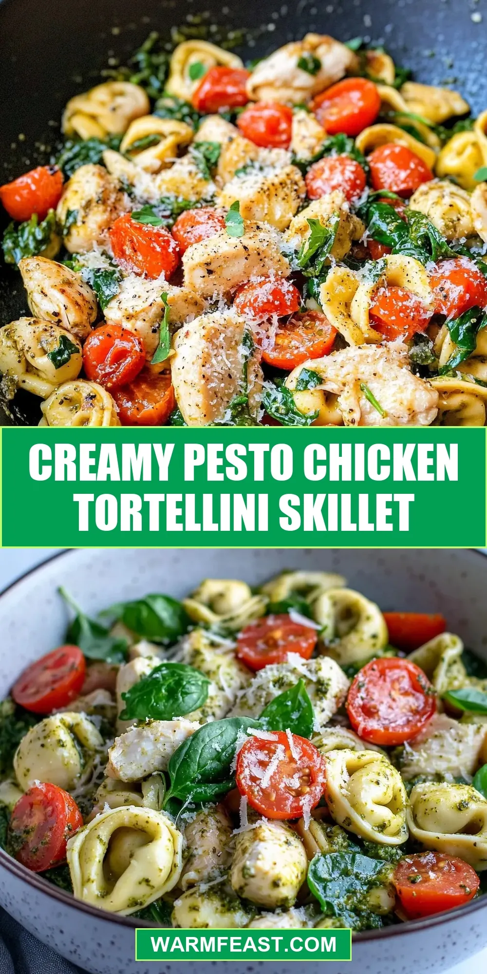 Easy Creamy Pesto Chicken Tortellini Skillet Recipe