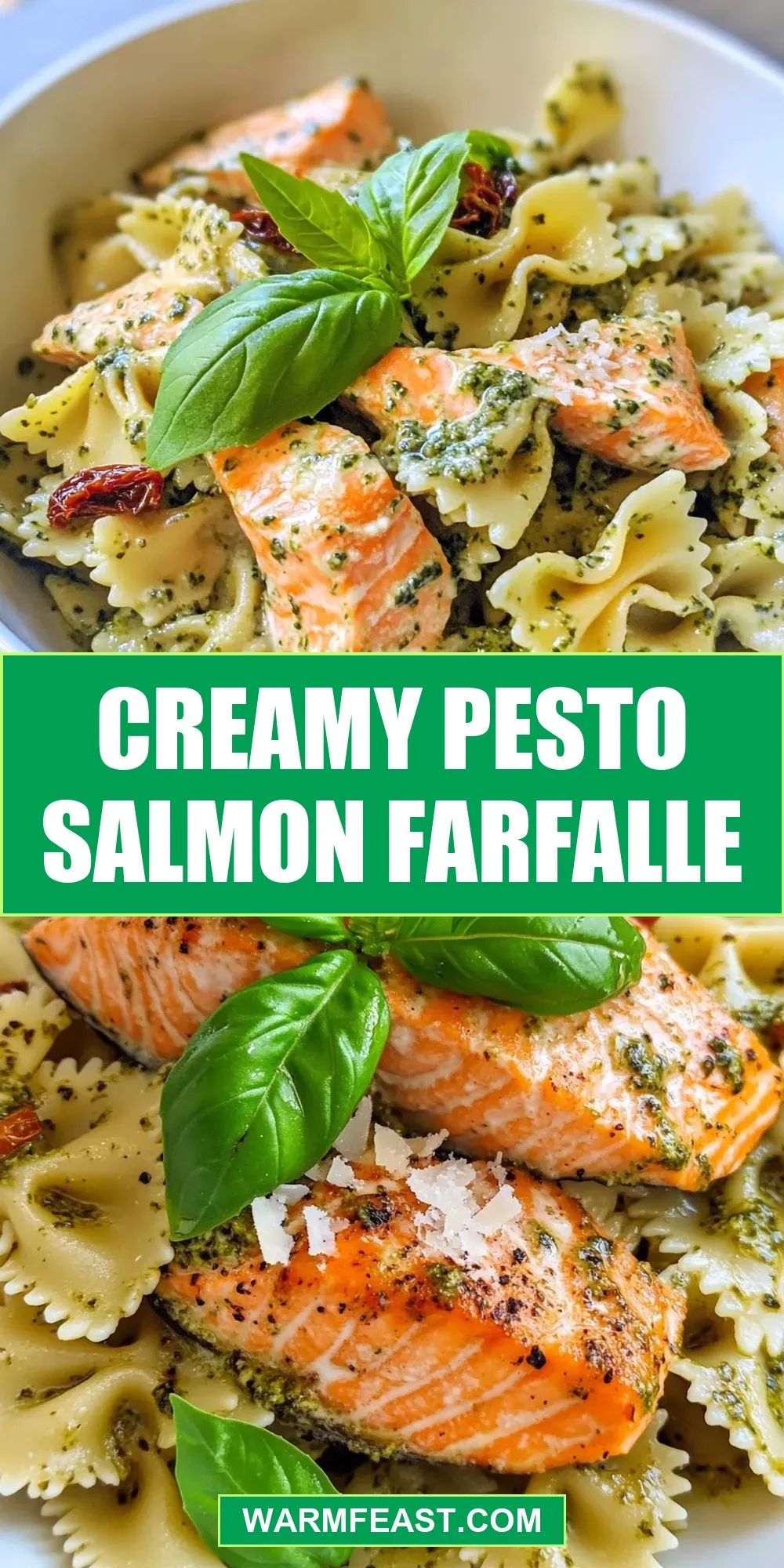 The Best Creamy Pesto Salmon Farfalle Ever
