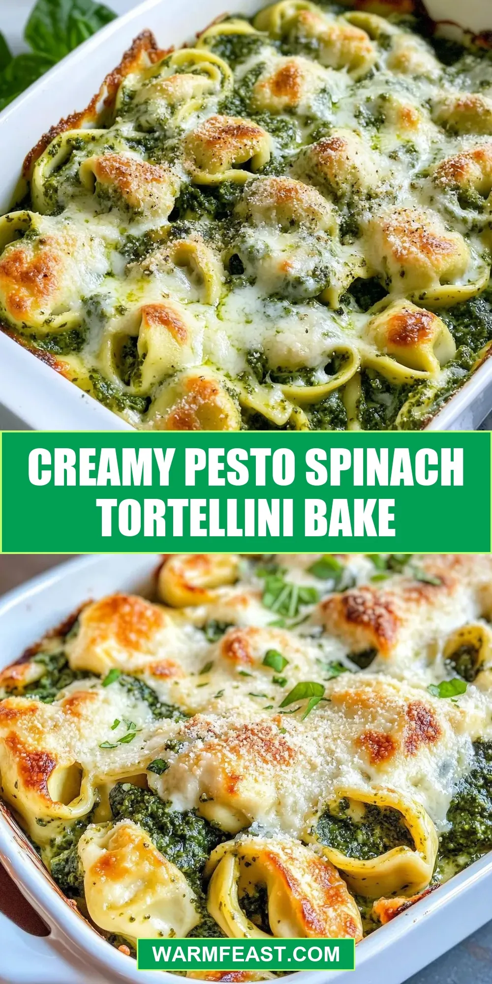 The Best Creamy Pesto Spinach Tortellini Bake Ever