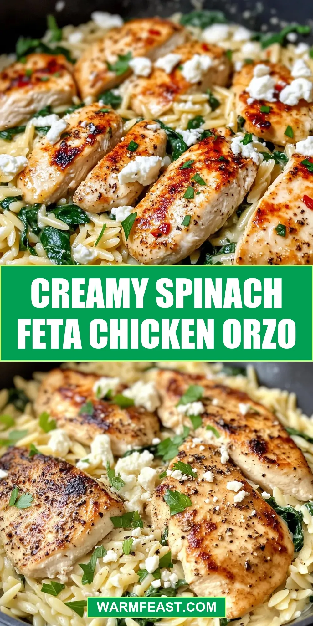 Easy Creamy Spinach Feta Chicken Orzo Recipe