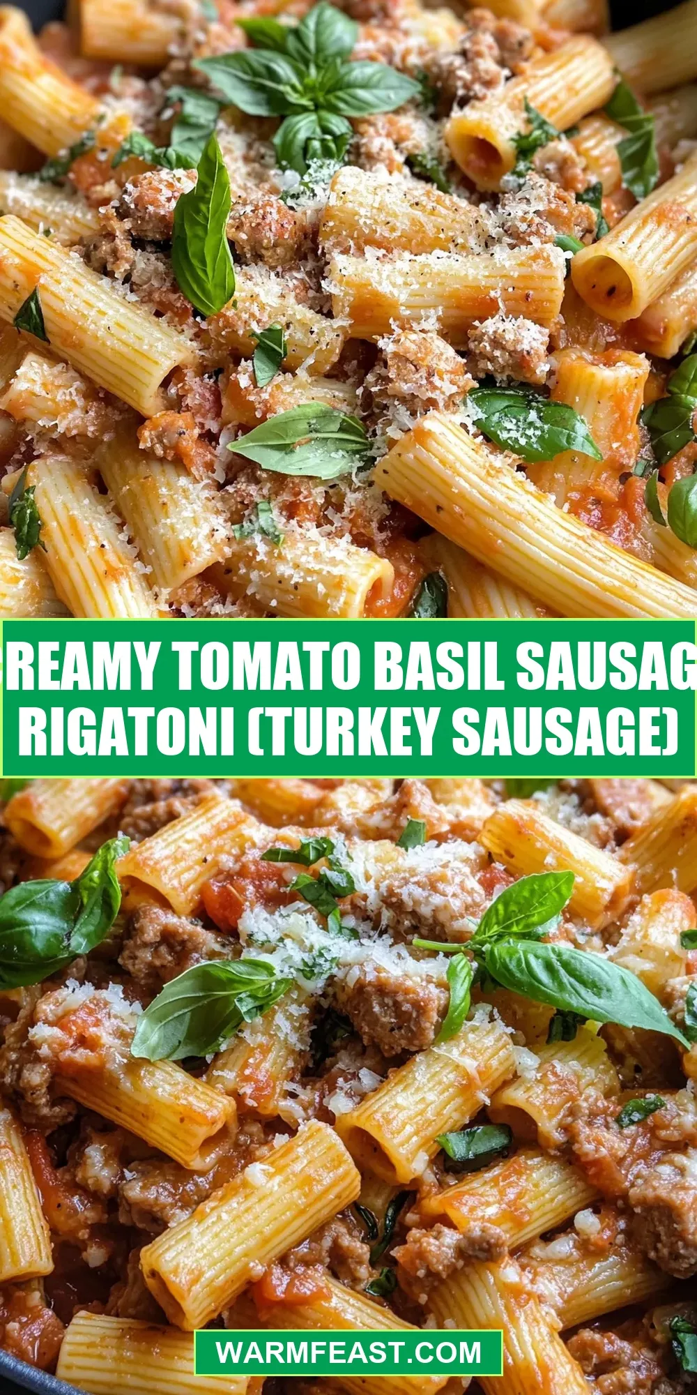 Easy Creamy Tomato Basil Sausage Rigatoni (Turkey Sausage) Recipe