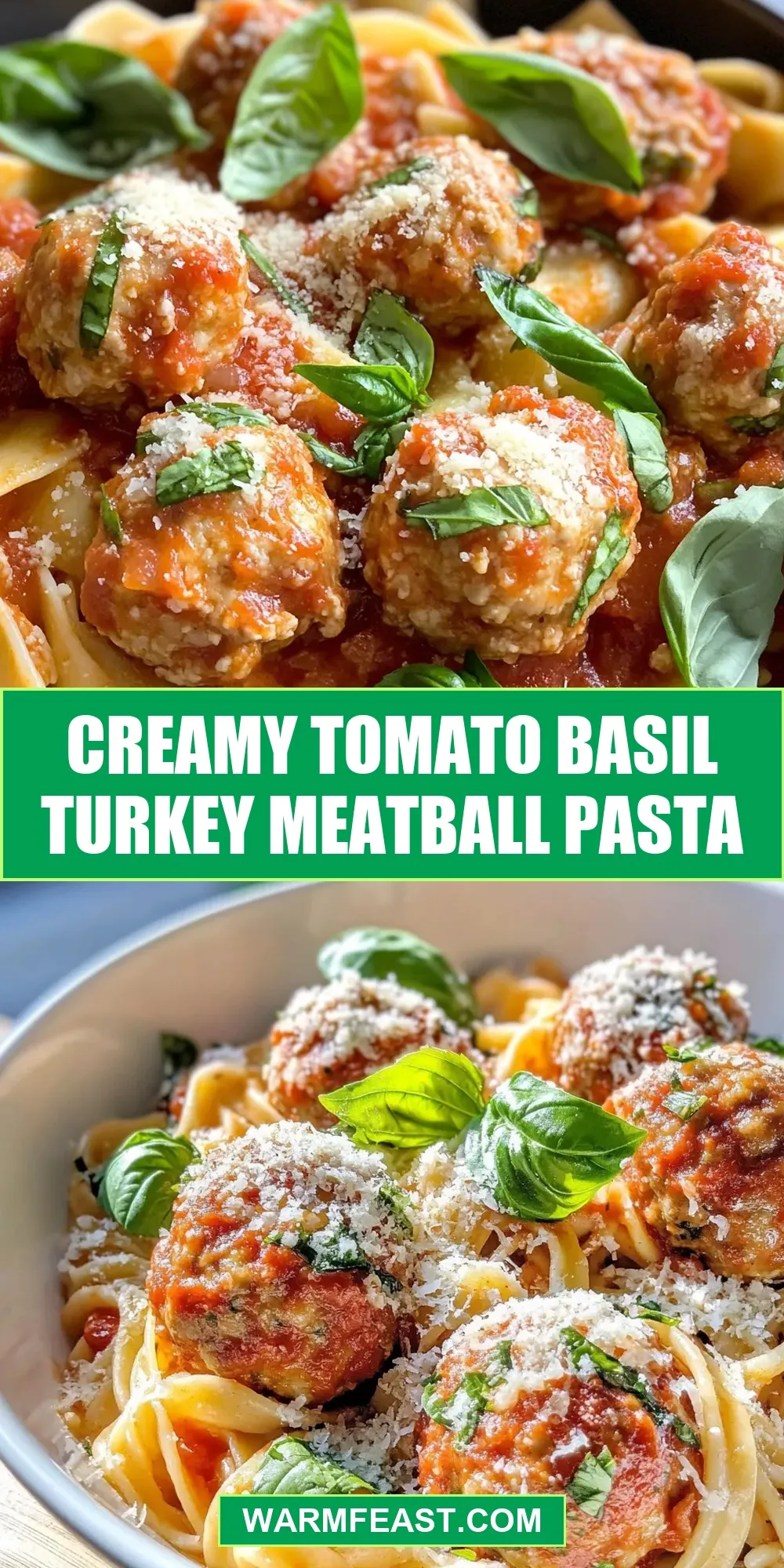 Creamy Tomato Basil Turkey Meatball Pasta Recipe