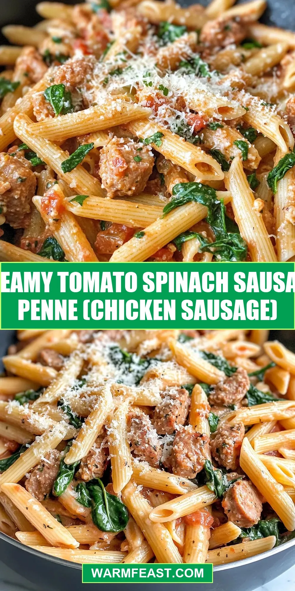 Easy Creamy Tomato Spinach Sausage Penne (Chicken Sausage) Recipe