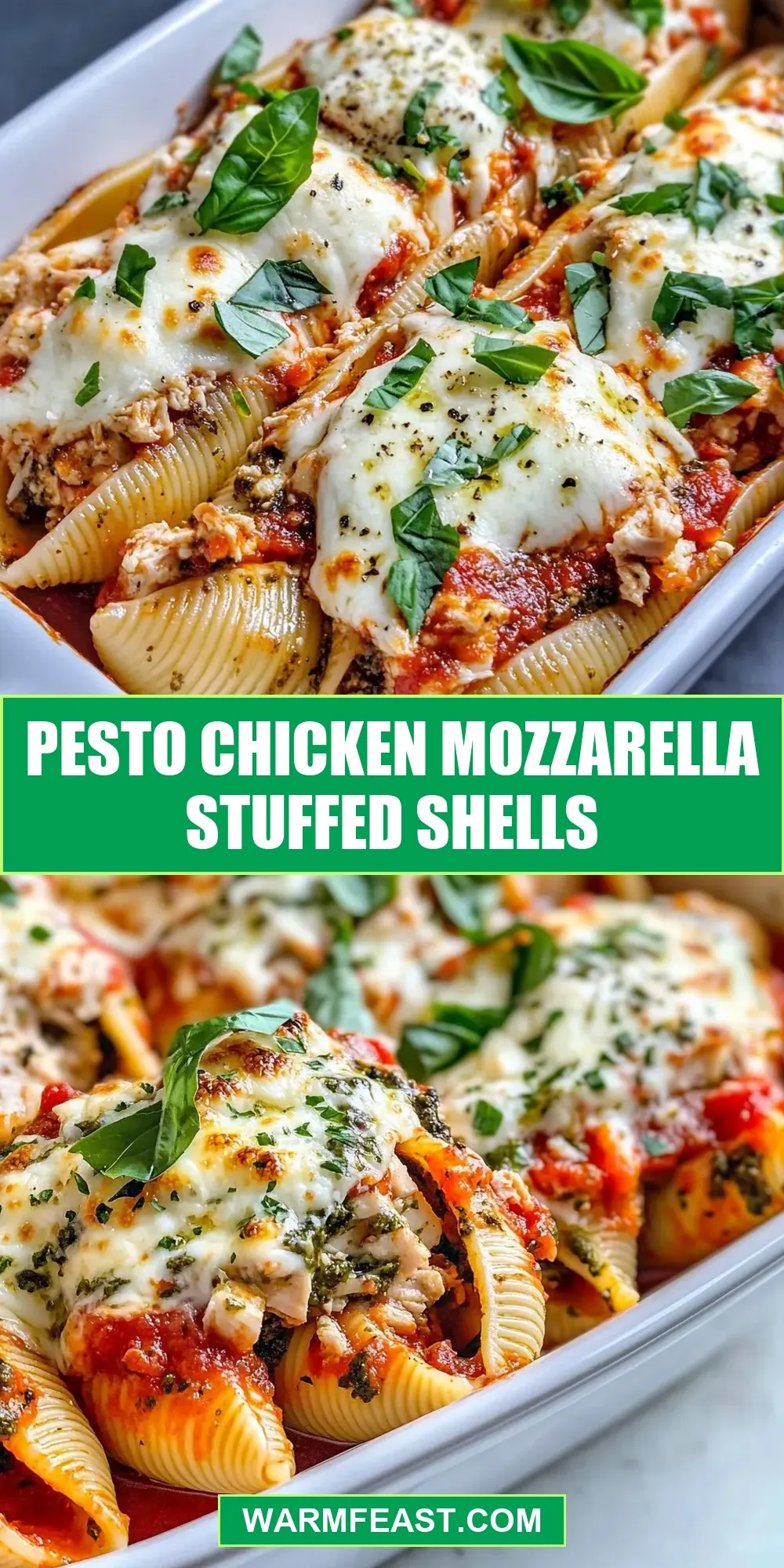 Easy Pesto Chicken Mozzarella Stuffed Shells Recipe