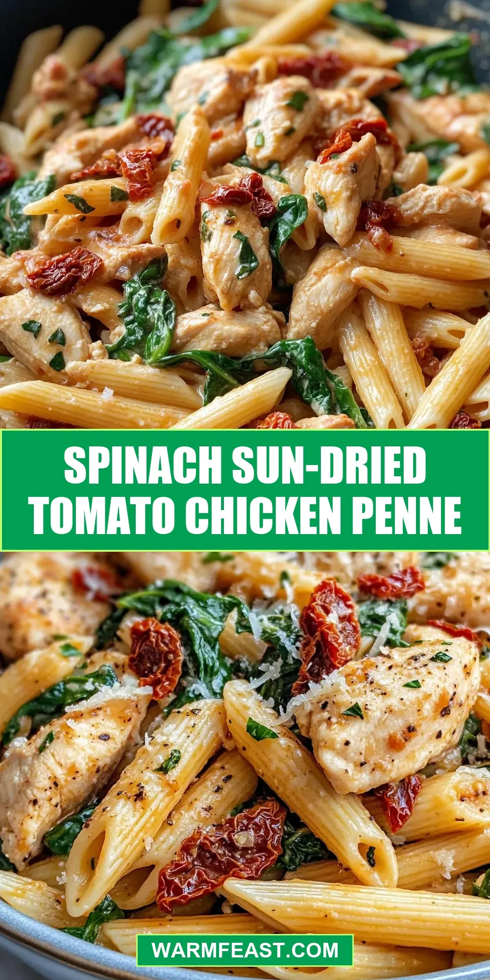 Delicious Spinach Sun-Dried Tomato Chicken Penne