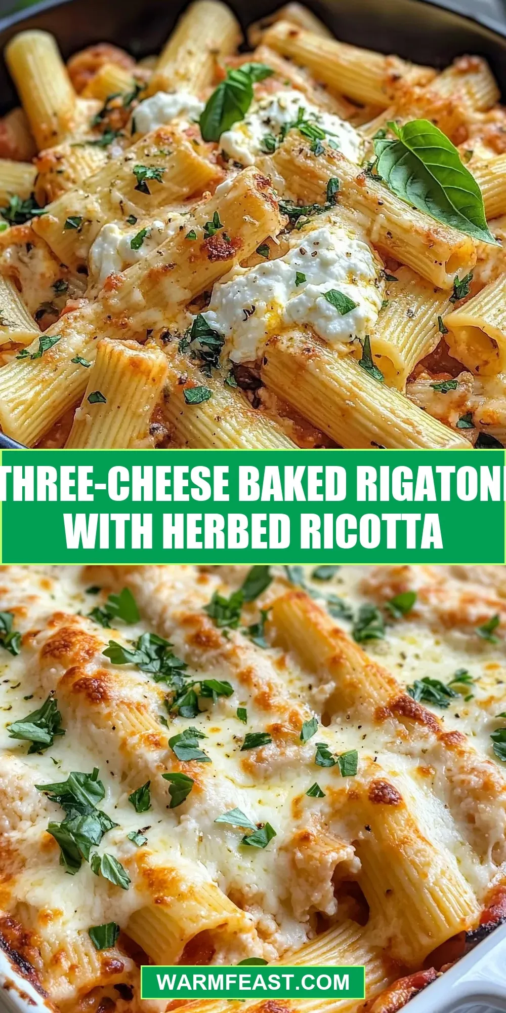 Tasty Three-Cheese Baked Rigatoni With Herbed Ricotta