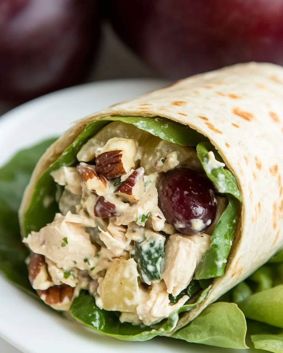 Delicious Chicken Salad Wrap with Apples, Grapes, and Spicy Pecans shot