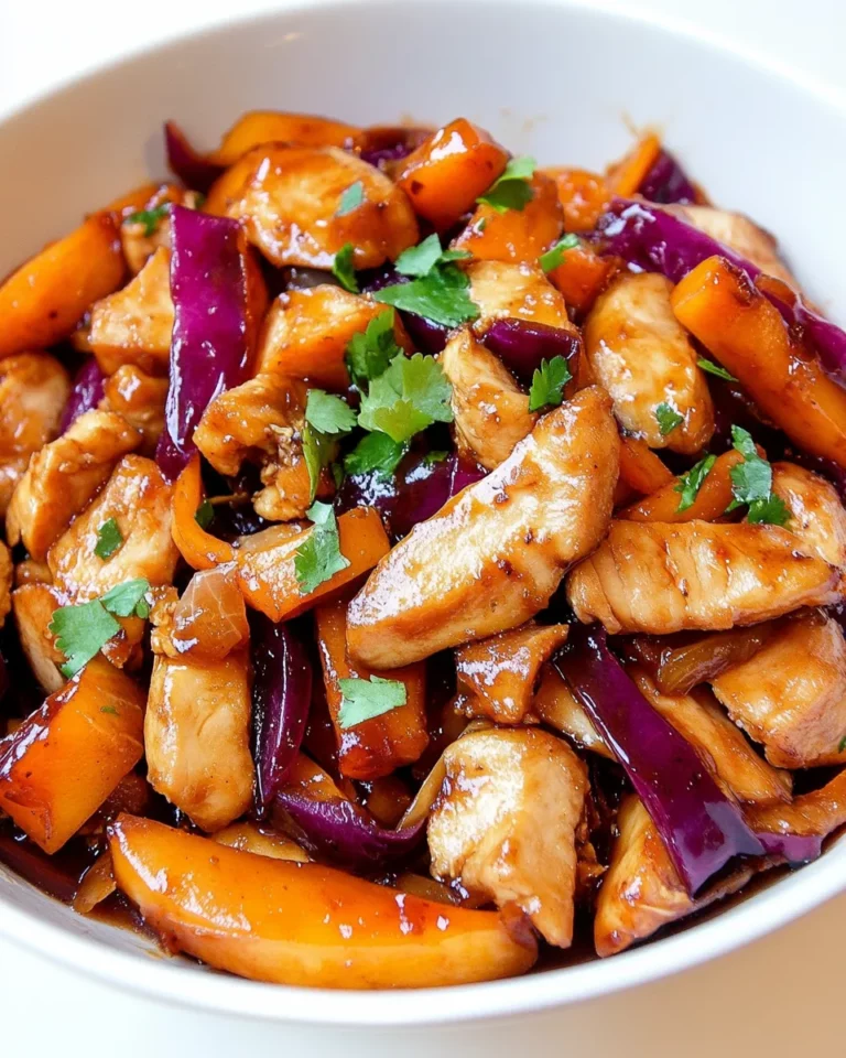 Homemade Chicken Stir-fry with Yams, Red Cabbage, and Hoisin photo