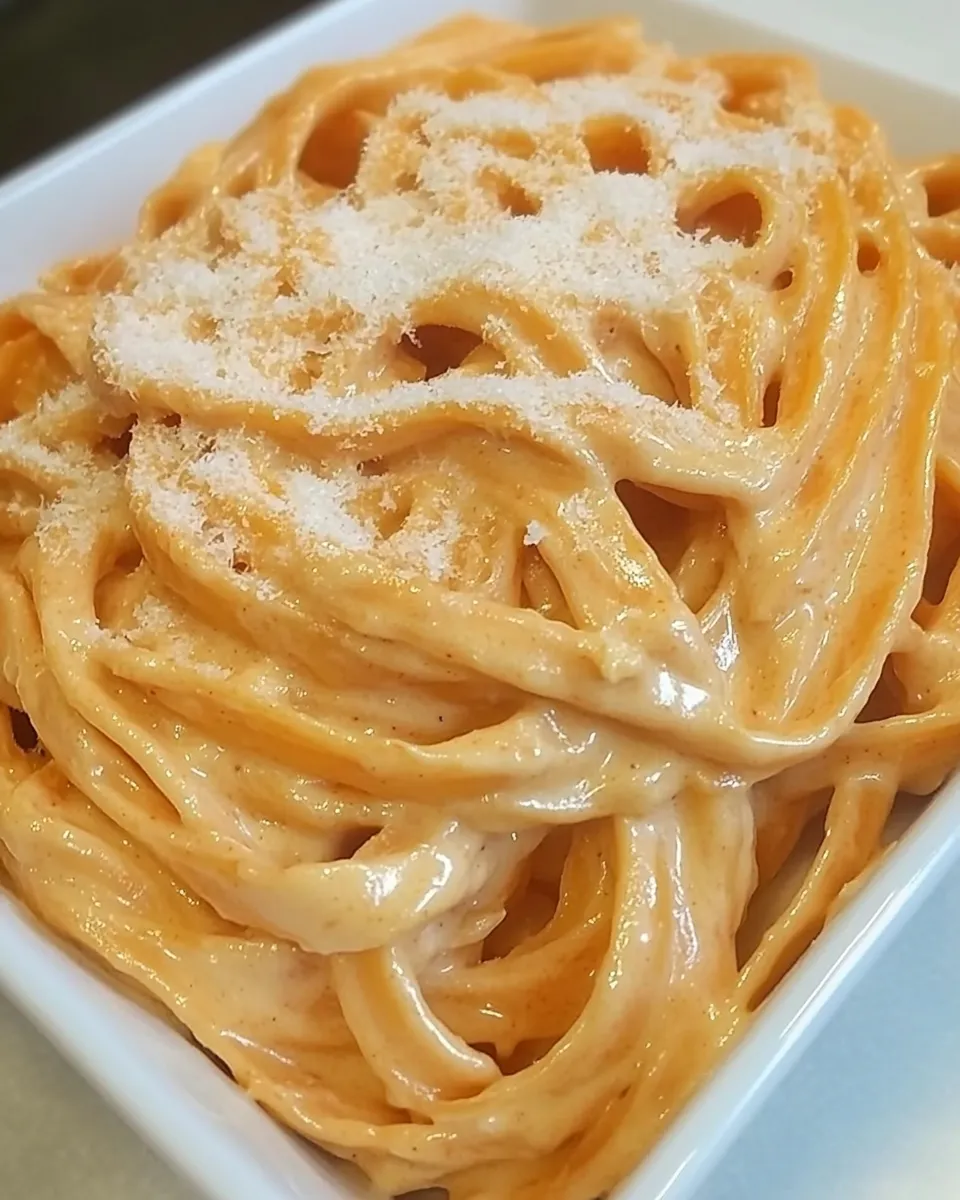 Delicious Creamy Red Pepper Alfredo Pasta image