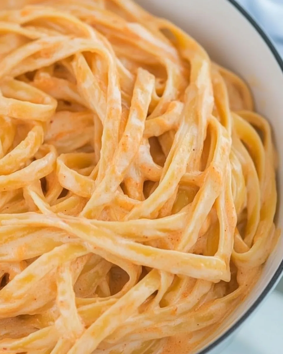 Tasty Creamy Red Pepper Alfredo Pasta shot