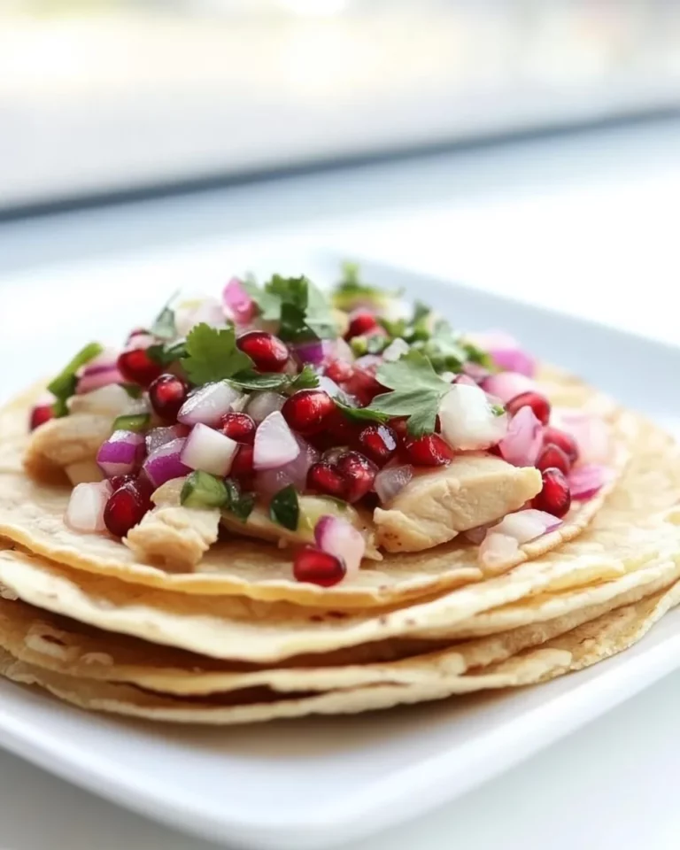 Healthy Honey Ginger Chicken Tostadas with Pomegranate Lime Salsa. recipe image