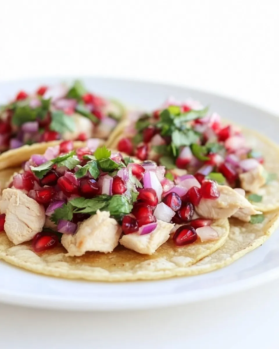Classic Honey Ginger Chicken Tostadas with Pomegranate Lime Salsa. food shot