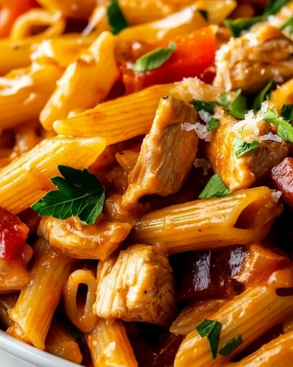 Savory One Pan Southwest Chicken Alfredo Penne shot