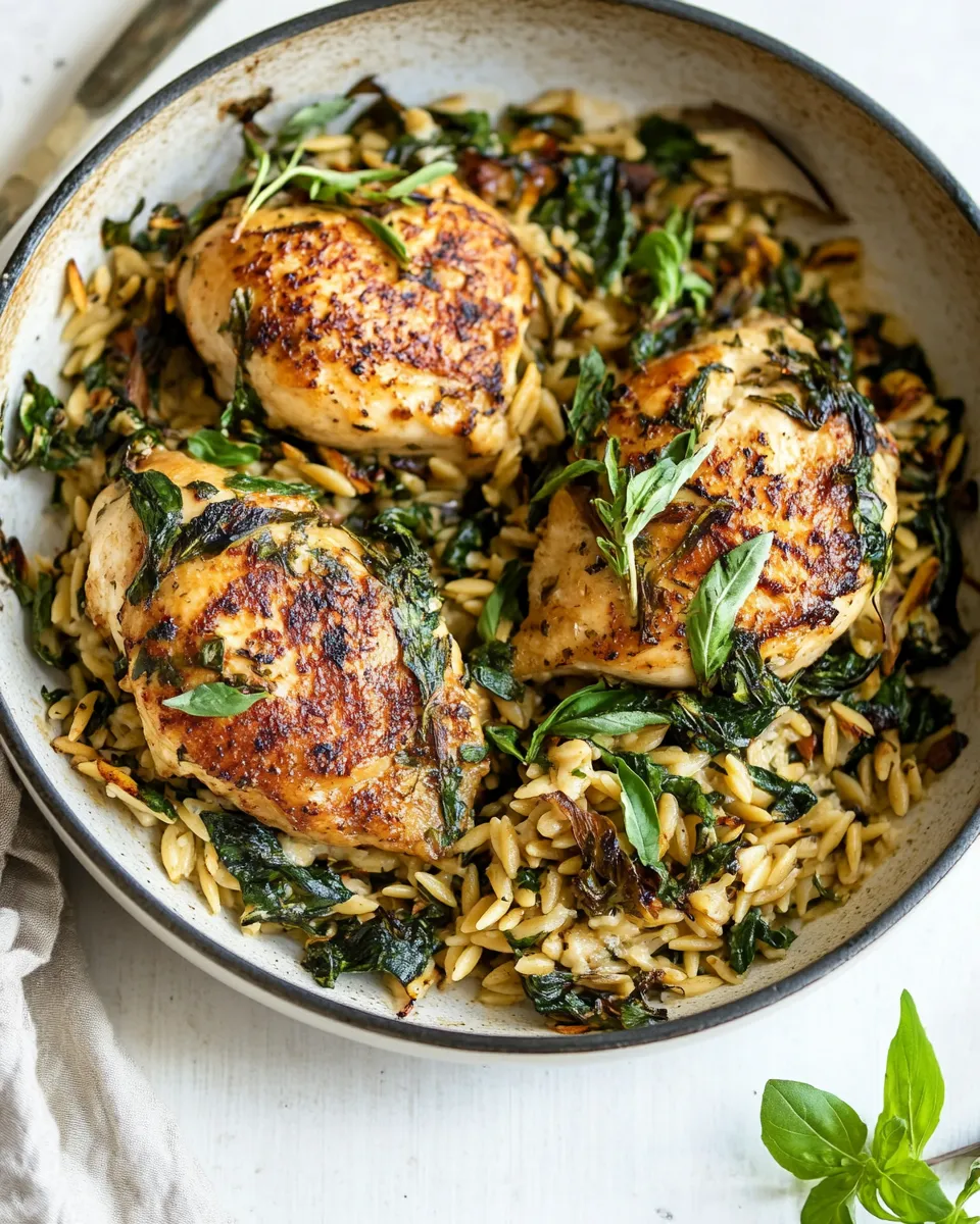 Quick One Skillet Goat Cheese Stuffed Chicken and Orzo. recipe photo