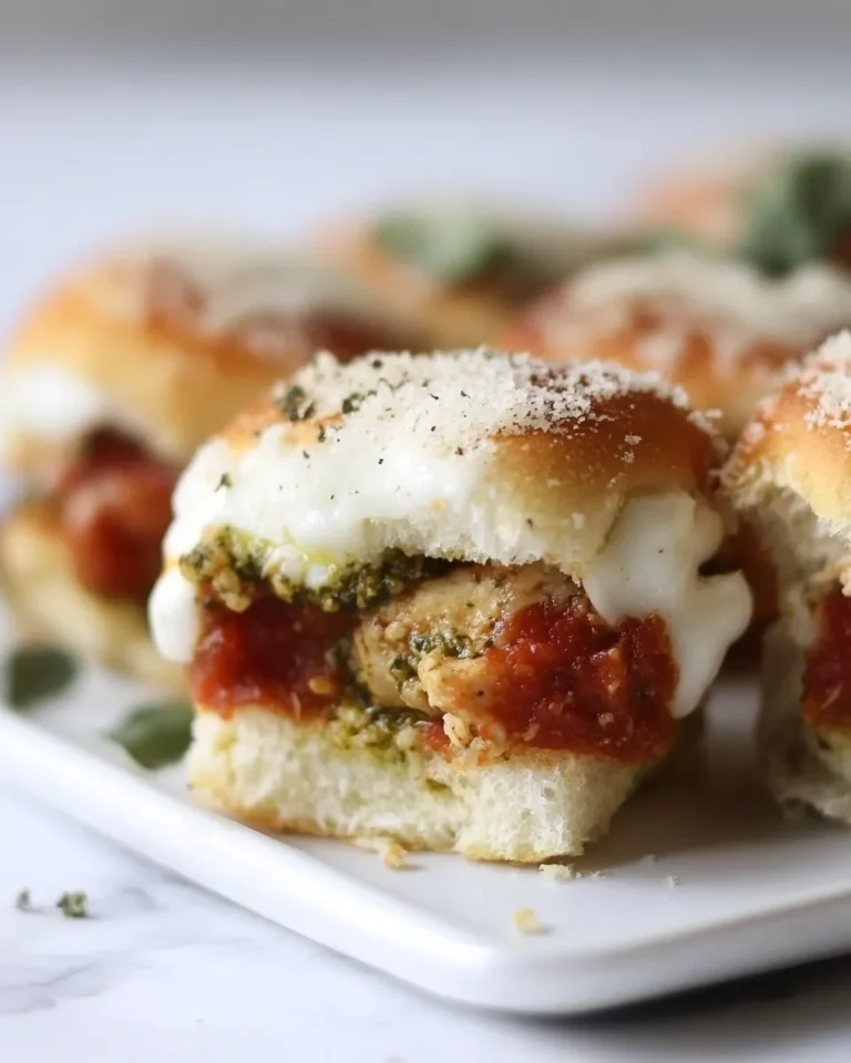 Savory Pesto Chicken Parmesan Sliders. shot