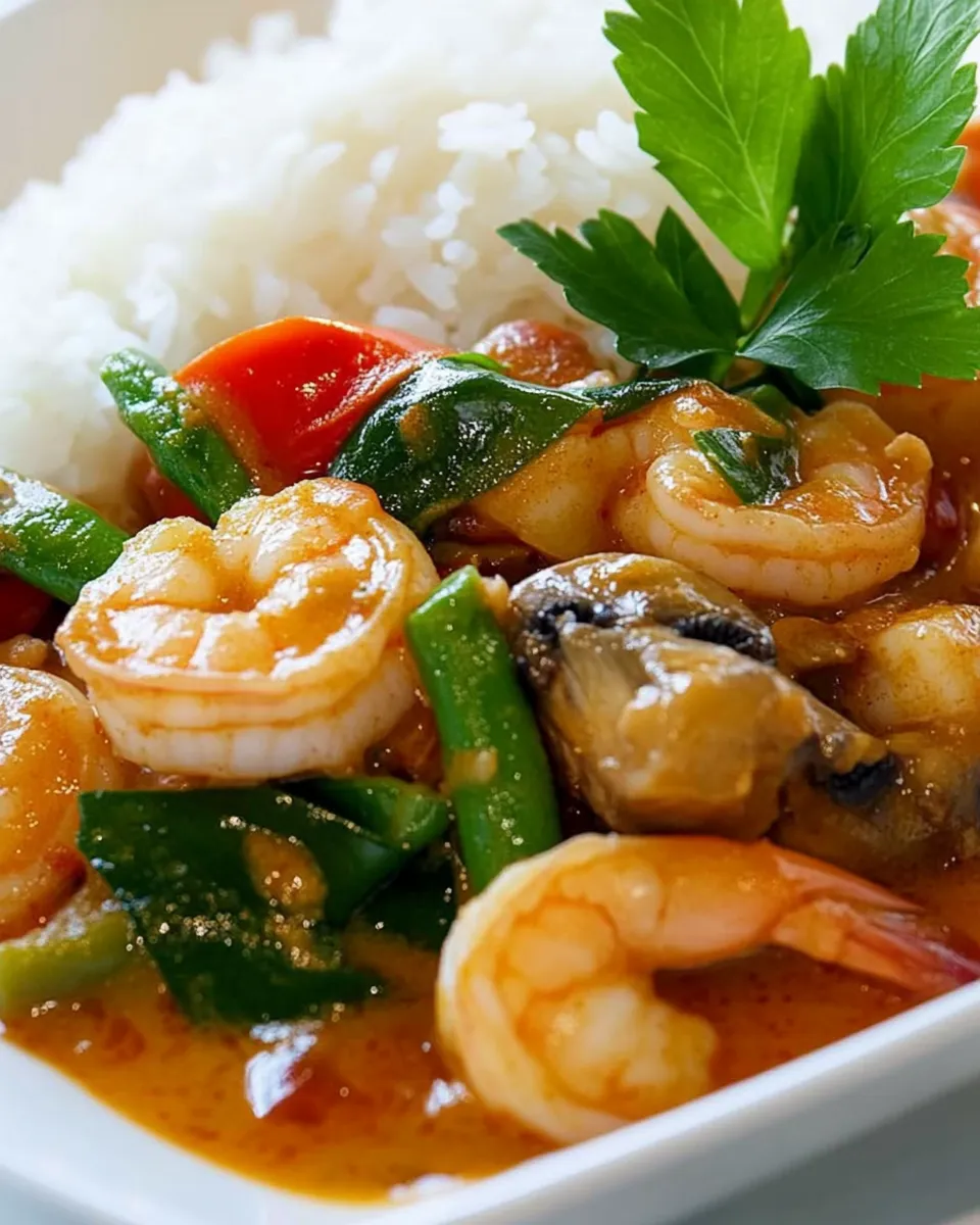 Savory 10-Minute Shrimp and Mushroom Thai Curry dish photo