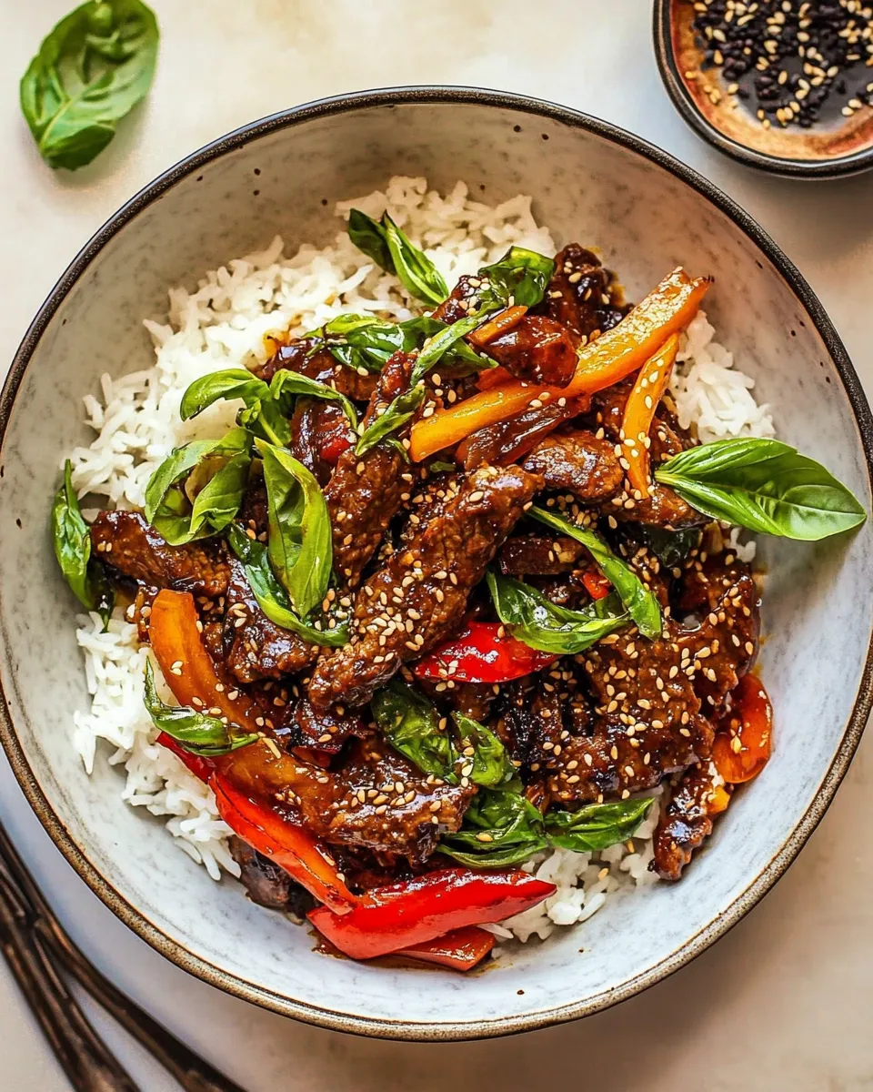 Savory 20 Minute Sesame Basil Beef Stir Fry. picture