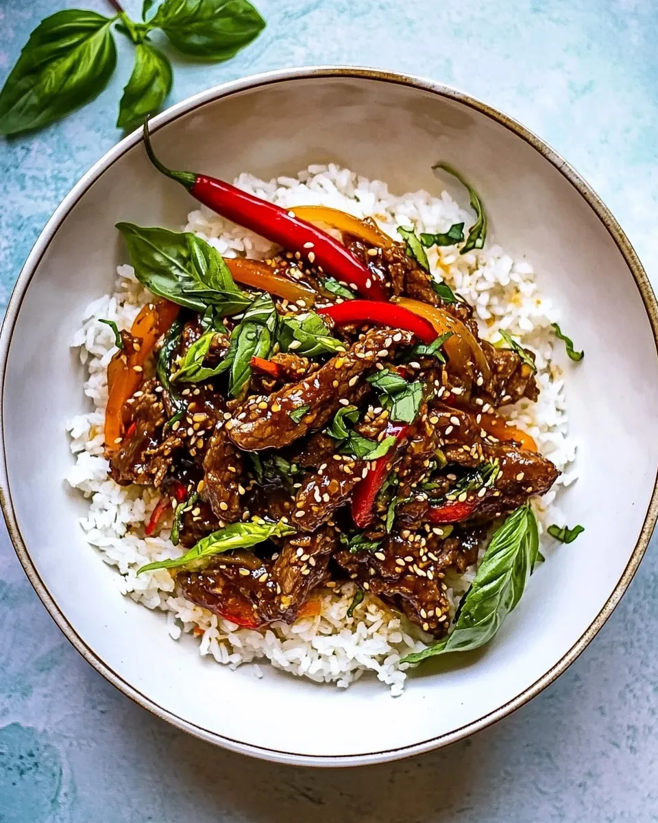 Tasty 20 Minute Sesame Basil Beef Stir Fry. photo