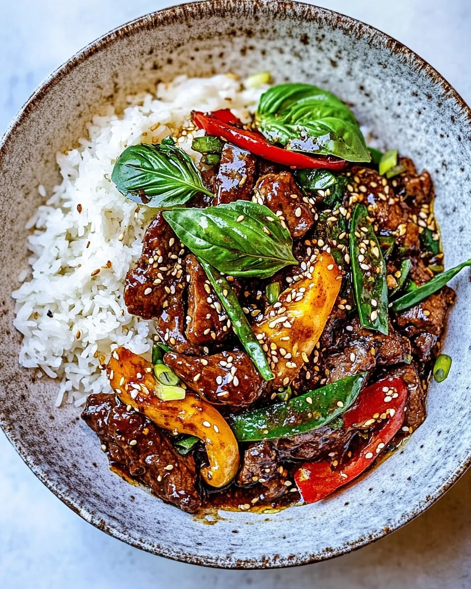 Easy 20 Minute Sesame Basil Beef Stir Fry. shot