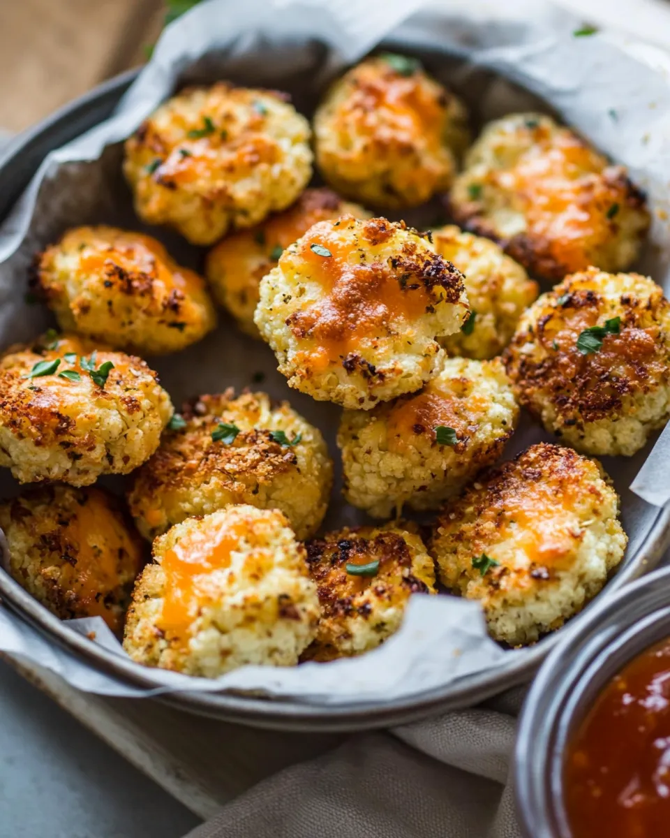 Easy 3 Ingredient Baked Cheddar Cauliflower Bites photo