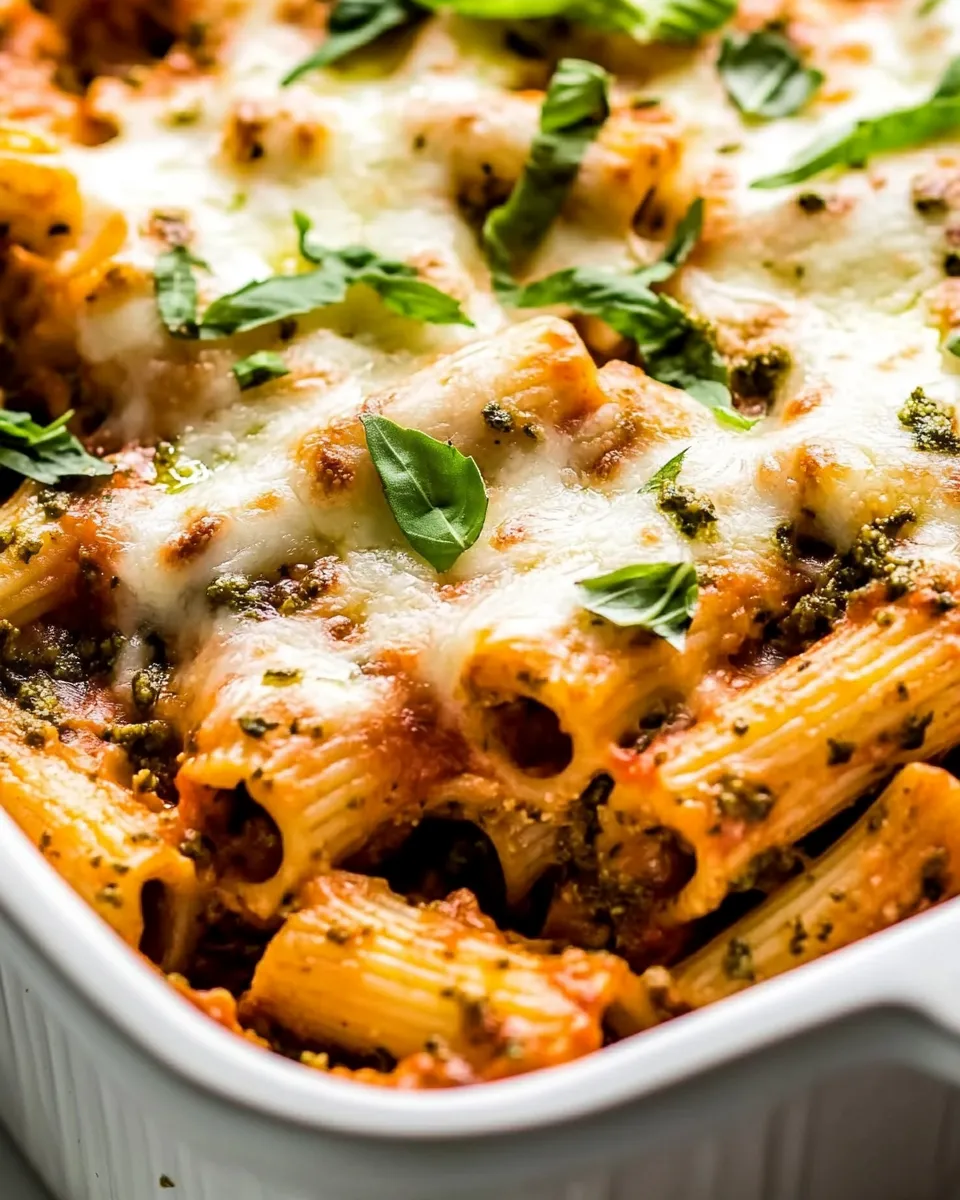 Quick 4 Ingredient Pesto Baked Rigatoni Recipe dish photo