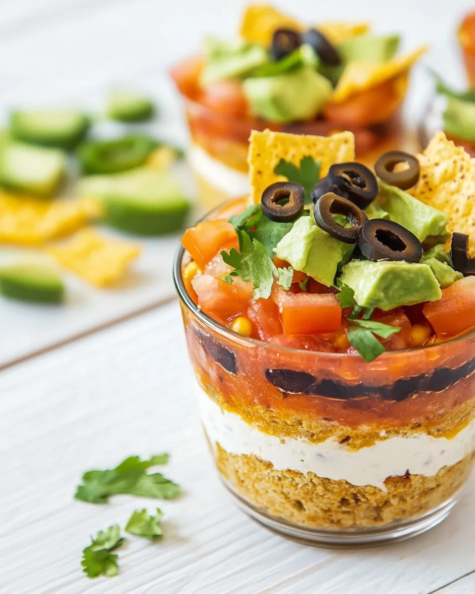 Delicious 7 Layer Dip Cups shot