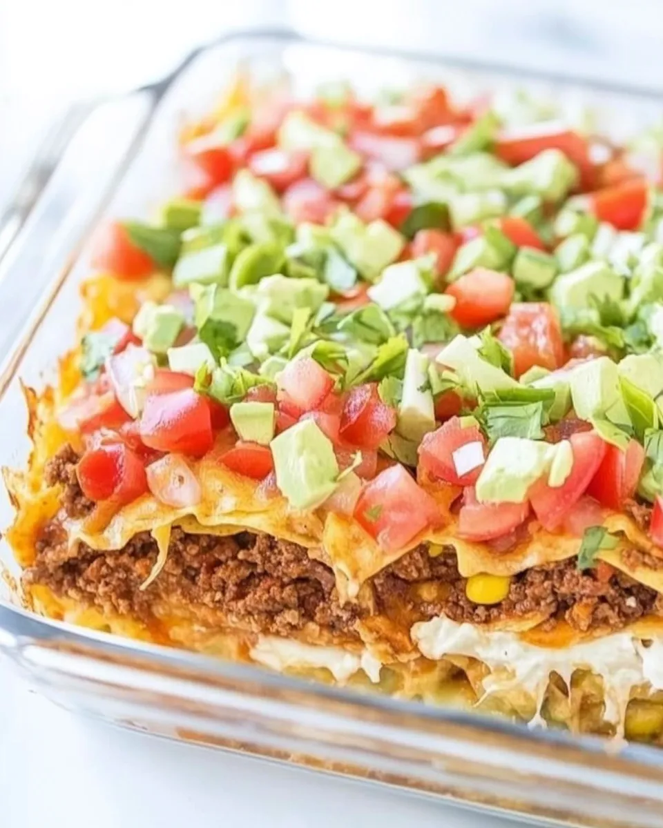 Easy 7 Layer Taco Casserole with Ground Beef photo