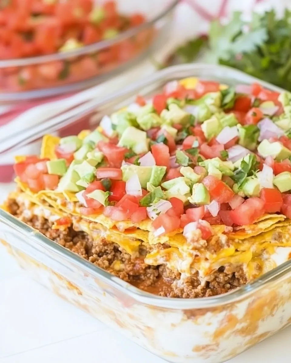 Delicious 7 Layer Taco Casserole with Ground Beef image