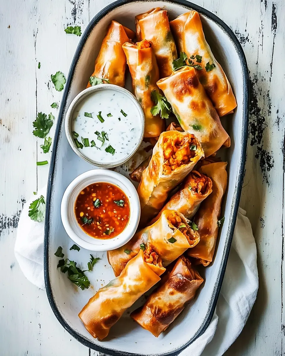 Savory Baked Buffalo Chicken Egg Rolls with Cilantro Lime Ranch. image