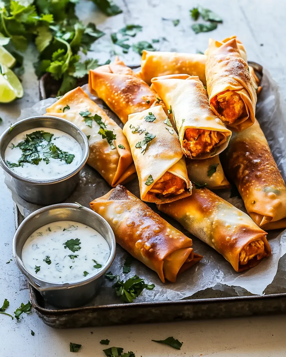 Ultimate Baked Buffalo Chicken Egg Rolls with Cilantro Lime Ranch. recipe photo