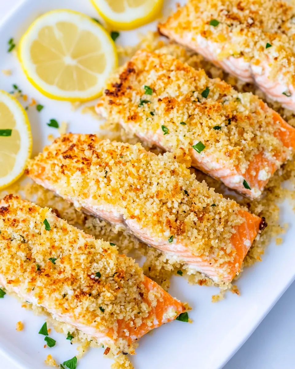 Delicious Baked Panko Breaded Salmon food shot