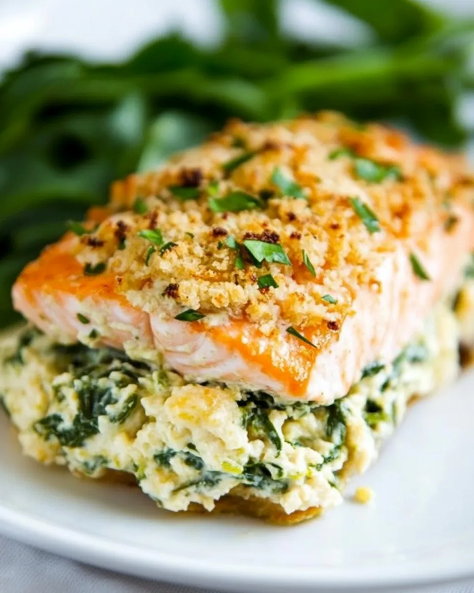 Healthy Baked Salmon Stuffed with Mascarpone Spinach recipe photo