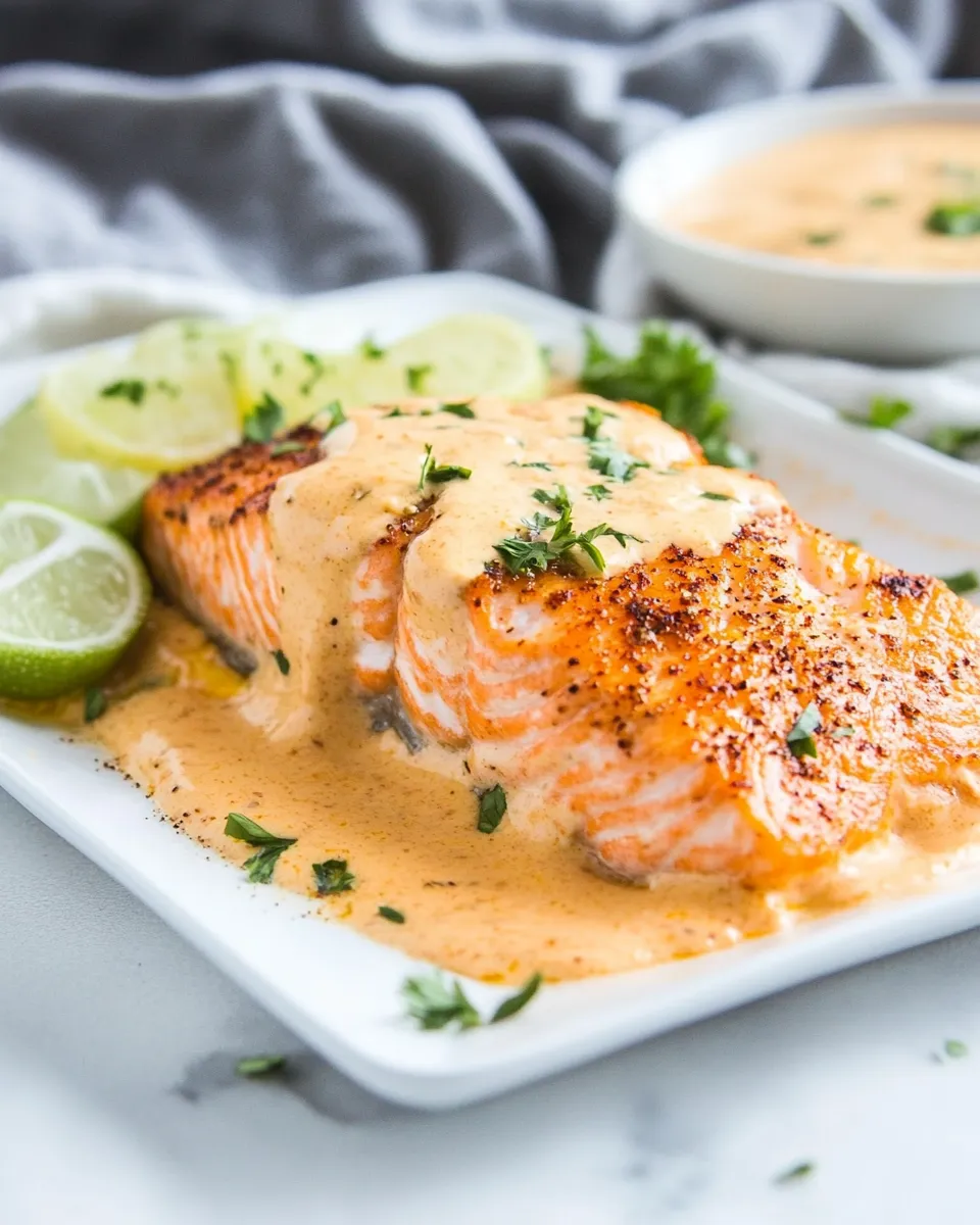Savory Baked Salmon with Creamy Coconut Ginger Sauce shot